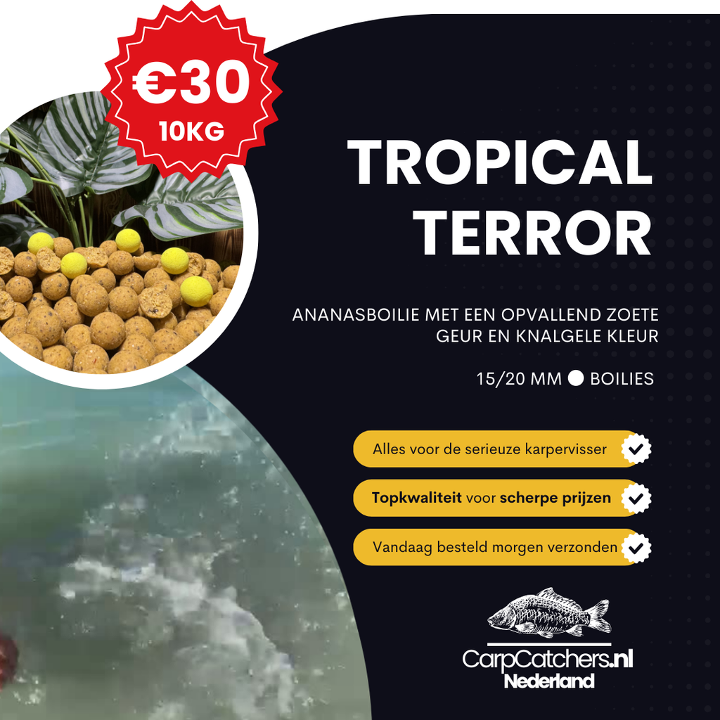 Boilie aanbieding | 10 kilo voor €30,- | Red Ripper, Tropical Terror & The Cruncher | Carpcatchers.nl
